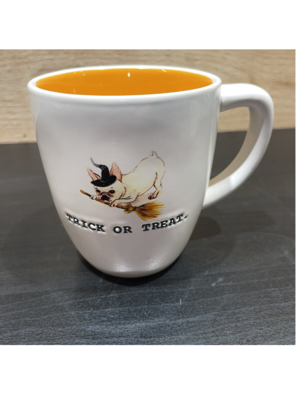 RAE DUNN Halloween Trick or Treat French Bull Dog Witch Hat Mug By Magenta NWT
